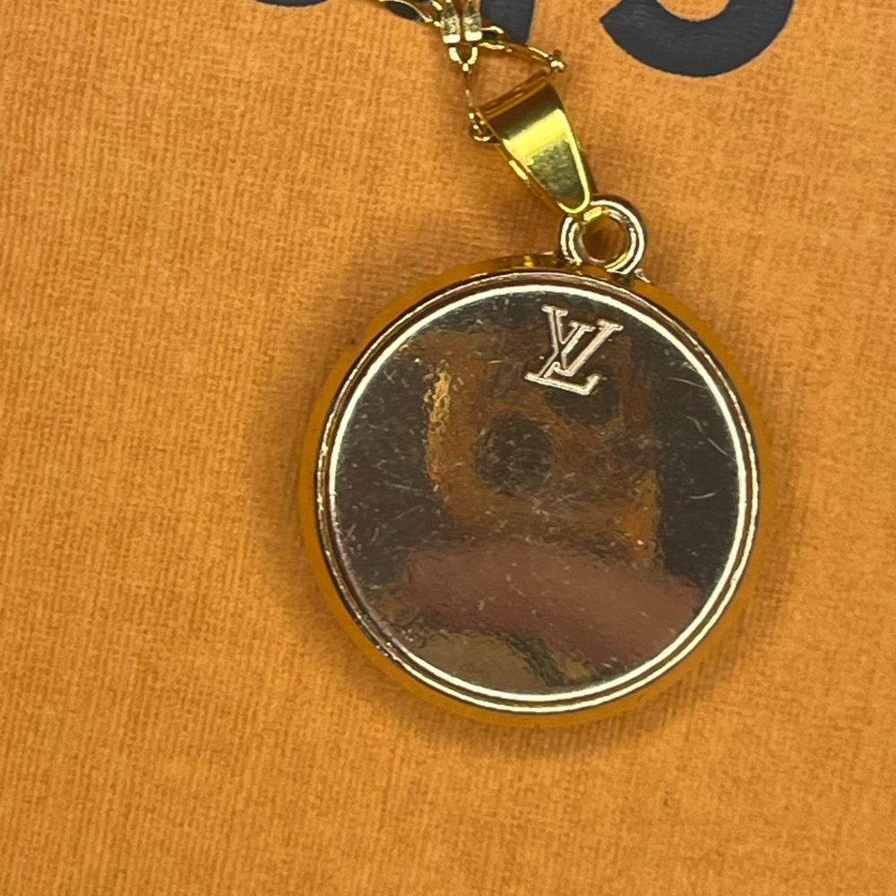 Gold Vintage LV Stamped Upcycled Charm Pendant Necklace - Picture 7 of 9